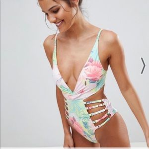 River Island floral one piece with twist top